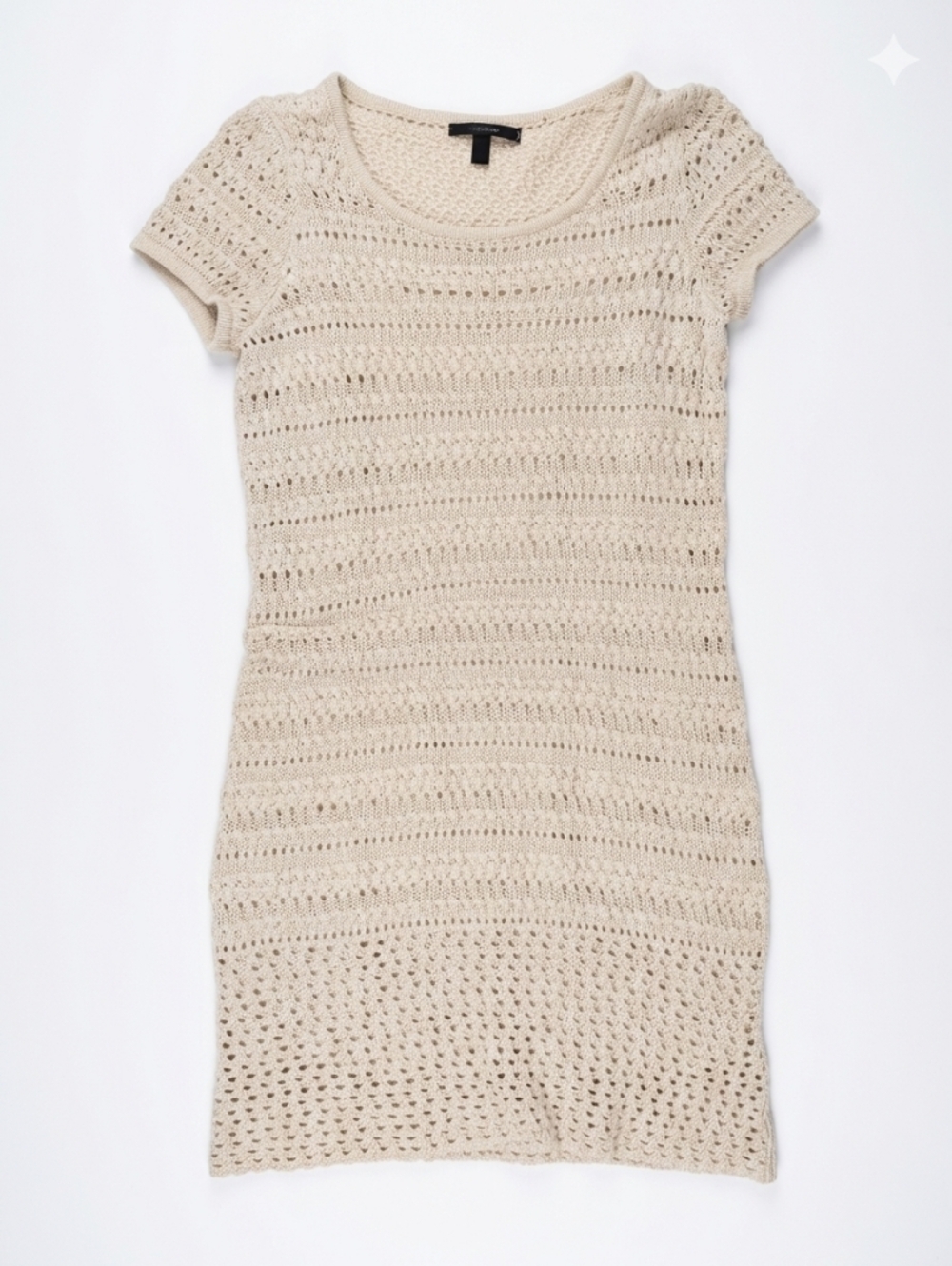 Daisy Fuentes Light Oatmeal Pointelle Knit Midi Dress with Liner -Size M Crochet